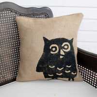 Owl - Burlap Pillow -  Owl Pillow - Owl Decor - Woodland Decor - Decorative Pillow