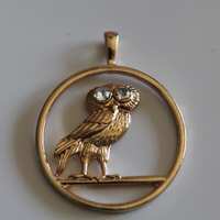 Spooky Owl Brass Gold Plated, Gold pendant focal, ornate,feathers, birds, animal, realistic, steam