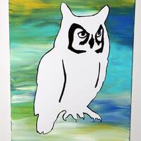 Horned Owl Flow Painting- DIY Canvas Coloring Page! For Creative Painting, Paint Parties, and Group 