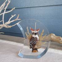 Vintage Lucite Acrylic Owl Paperweight, Unique 60s Decor, Mid Century Modern Office Decor