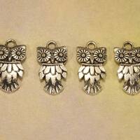 Owl 20mm Antique Silver Tone Single Sided 2D Bird Charms - 0785