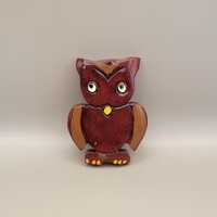 Vintage Hand Painted Wooden Owl Pin Artisan Handmade Boho Woodland Animal Brooch