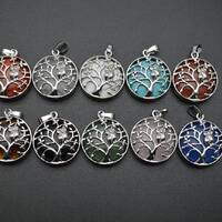 Various Stone Cabochons Metal Tree and Owl  Round shape Pendant