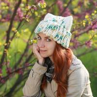 White owl hat with ears - cat crochet slouchy animal teens casual style fun beanie - snow Fox hat gr