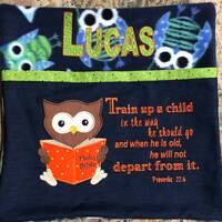 Reading Pillow; Owl Embroidered Pocket Pillow