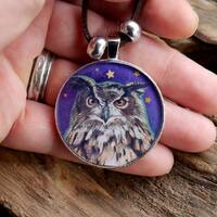 Owl - Totem Animal Wildlife Art Pendant Necklace "Who?"