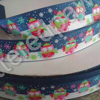 7/8" Winter Owls on Navy Grosgrain Ribbon