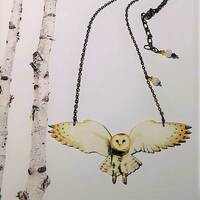 Barn Owl necklace barn owl statement necklace feather  swarovski crystals beaded necklace