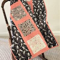 Forest Animals and Owls Quilt, Salmon Pink, Crib Size
