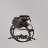 owl brooch vintage sterling silver marked BEAU Mid Century pin cutie for owl or bird lover collectib
