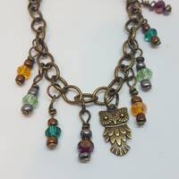 Owl Gem Bracelet, Bronze Charm Bracelet