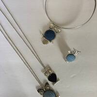 Antique Silver Owl Necklace or Ring, Denim Jewelry