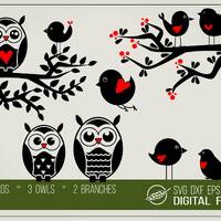 Bird on branch bundle, digital svg dxf eps png cut file vectors for cutting machines sweet love bird