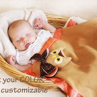Handmade Owl Security Blanket: Fleece & Satin Baby Lovey