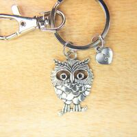 Owl Charm Silver Owl Charm Keychain Owl Charm Keyring Bird Gift Halloween Gift Outdoores Gift Person