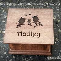 Owls Gifts - Owl Decor - Owl Family Engraved Music Box - Name Engraved Gift, a wooden music box with