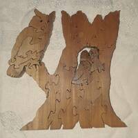 OWL with BABY Owls in a TREE Puzzle Wood Hidden Freestanding Wilderness