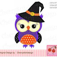Owl Halloween Witch Owl Machine Embroidery Applique Design