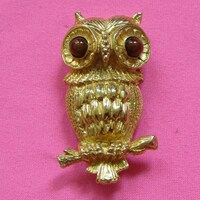 Vintage 1970's Brown Eyed Owl Gold Tone Pin