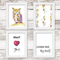 Watercolor Owl Nursery Print Set: Woodland Animals (Digital Download)