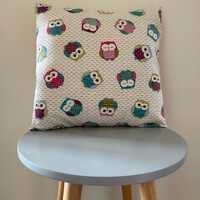 Owl print cushion cover, multi coloured.