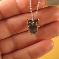 Owl Necklace / Sterling Silver Owl Pendant / Barned Owl / Gift for Night Owl / Moon and stars on the
