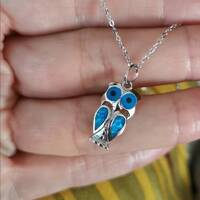Sterling Silver 925 Necklace - Blue Opal Owl Pendant - Ancient Greek Necklace - Gift Idea - Ancient 