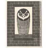 Vintage owl woodcut art print, Antique owl wall art, Craftsman style, Animal block print, Black and 