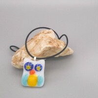 Fused Glass Owl Pendant Necklace: Handmade Bird Jewelry