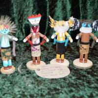 Miniature Kachina set of 4, Sunface. Apache, Owl, Crow Mother , vintage, collectable