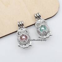 5pcs Openable Cute Mini Owl Oyster Pearl Cage Pendant Dull Silver Plated Bead Cage Locket Aromathera
