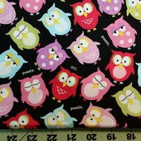 Personalized Owl Cotton and Minky Baby Blanket, Sleepy Owls on Black Background Blanket, Colorful Ow