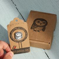 owl pin - owl badge - jewelry - owl jewellery - linocut - owl pin - Kat Lendacka - animal earrings -