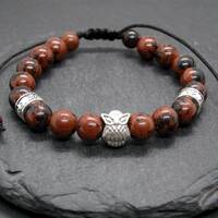 Mahogany Obsidian owl bracelet, stacking wristband, anxiety stone, adjustable unisex jewelry