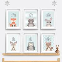 Woodland Animal Nursery Prints: Fox, Bear, Owl, Deer - Set of 6
