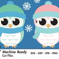 Cute Winter Owl SVG Cut Files, PNG owls clipart, pink owl, green owl, baby owl art, fall clip art, p
