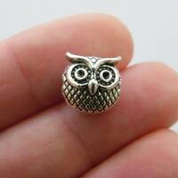 8 Owl  spacer bead charms antique silver tone B205