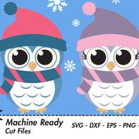 Cute Winter Owl SVG Cut Files, PNG owls clipart, baby owl art, fall clip art, printable woodland ani