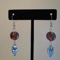 Red Oil Slick Cab With Owl Earring Dangle