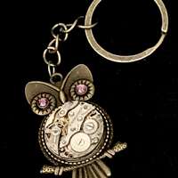 Steampunk Owl Key Chain - gift for owl lover - Repurposed watch parts