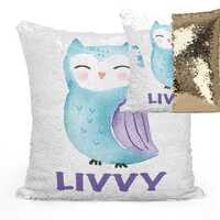 Personalized Watercolor Owl Mermaid Sequin Flip Pillow