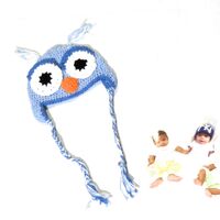 Baby Owl Hat, Crochet, Ear Flap, Boy, Newborn, Children, Blue,,