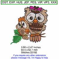 Mother and Baby Owl - Machine Embroidery Hoop Design - Digital Download ITH