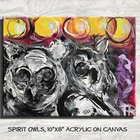 Spirit Owls original painting, owl totem, owl art, home decor, art, gift, barn owl, spirit guides,ni