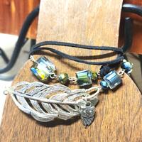 Owl Czech Glass Wrap Bracelet with Feather and owl charm