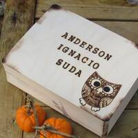Owl themed keepsake box Wood burned First name Baby keepsake box with animal graphic Large Box 11.5 