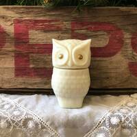 Vintage Avon Glass Owl Figurine // White & Gold