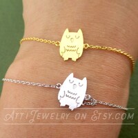 Super Cute Sleepy Owl Bird Shaped Charm Bracelet in Gold or Silver for Animal Lovers | Minimalistic 