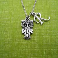 Owl Necklace, Letter Initial Necklace, Personalized Gifts Barn Owl Necklace, Barn Owl Jewelry