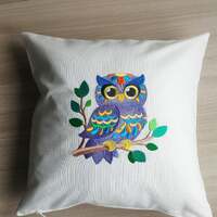 Children's decorative pillowcase with animal embroidery "Purple owl". Kid's room d